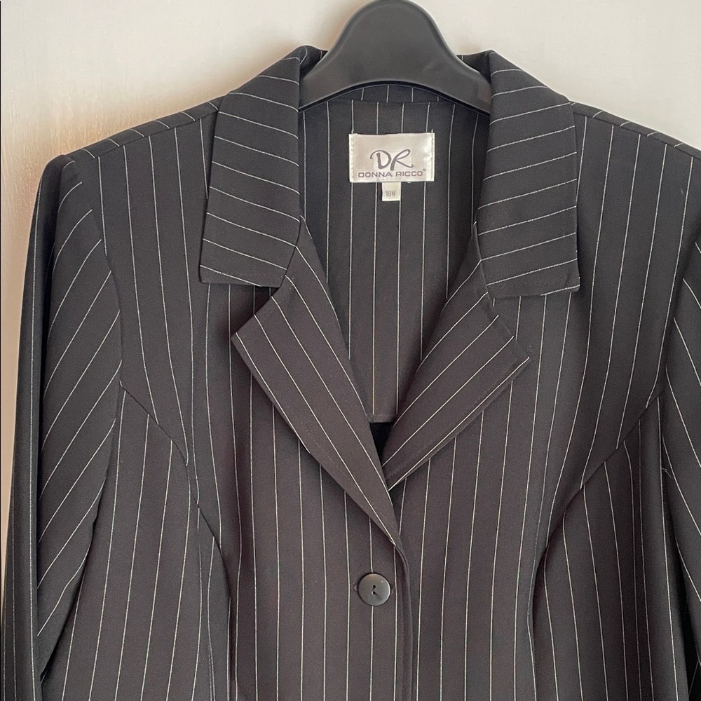 Donna Ricco Black & White Pinstripe Duster Coat 18W - Picture 3 of 11
